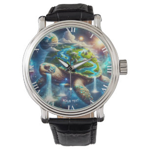 Fantasy Niedlich Turtle Space Earth Armbanduhr