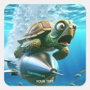 Fantasy Niedlich Turtle Torpedo Sea Quadratischer Aufkleber