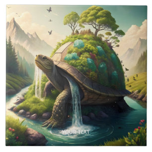 Fantasy Niedlich Turtle Waterfall Forest Fliese