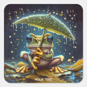 Fantasy Niedlich Umbrella Frosch Rain Quadratischer Aufkleber