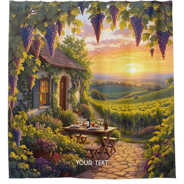 Fantasy Niedlich Vineyard Hütte Fields Duschvorhang (Vorderseite)