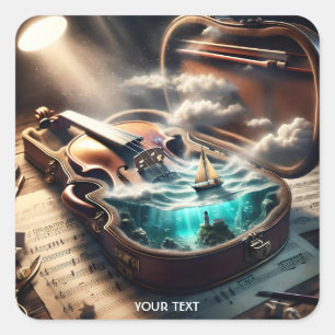 Fantasy Niedlich Violin Case Sea Quadratischer Aufkleber