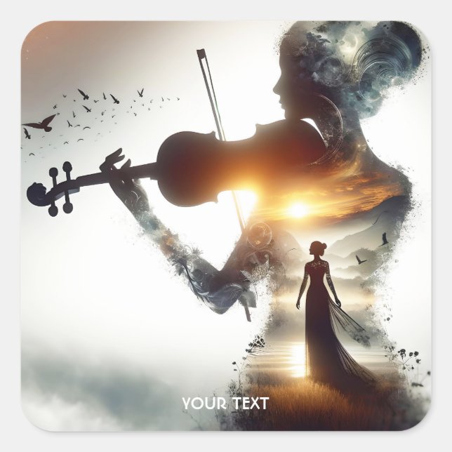 Fantasy Niedlich Violin Girl Quadratischer Aufkleber (Vorderseite)