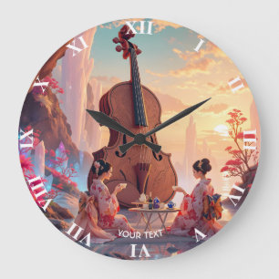 Fantasy Niedlich Violin Girls Tee Große Wanduhr