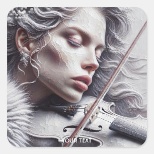 Fantasy Niedlich Violin Music Girl Quadratischer Aufkleber