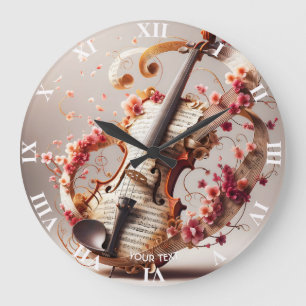 Fantasy Niedlich Violin Notes Blume Große Wanduhr