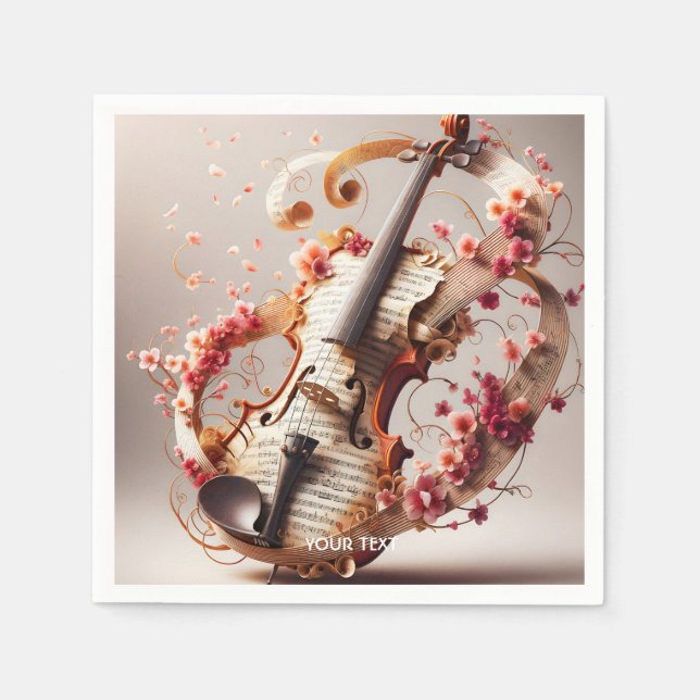 Fantasy Niedlich Violin Notes Blume Serviette (Vorderseite)