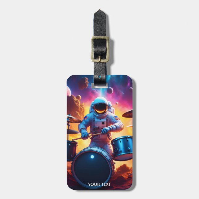 Fantasy Niedlich Vivid Astronaut spielen Trommeln Gepäckanhänger (Vorderseite vertikal)