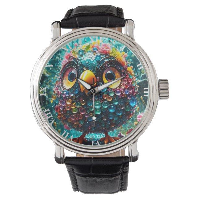 Fantasy Niedlich Vivid Bird Yellow Eyes Armbanduhr (Vorderseite)
