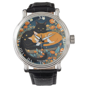 Fantasy Niedlich Vivid Black Orange Cats Armbanduhr