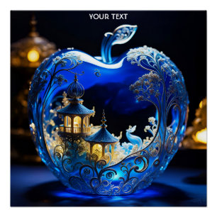 Fantasy Niedlich Vivid Blue Glass Apple Poster