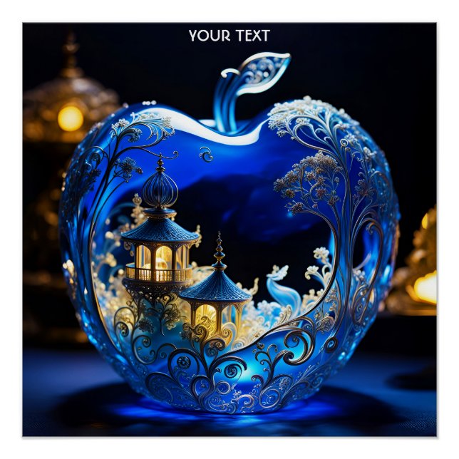 Fantasy Niedlich Vivid Blue Glass Apple Poster (Vorderseite)