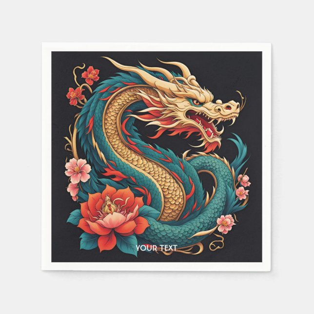 Fantasy Niedlich Vivid Blue Yellow Dragon Serviette (Vorderseite)