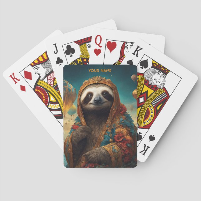 Fantasy Niedlich Vivid Blume Royal Sloth Spielkarten (Rückseite)