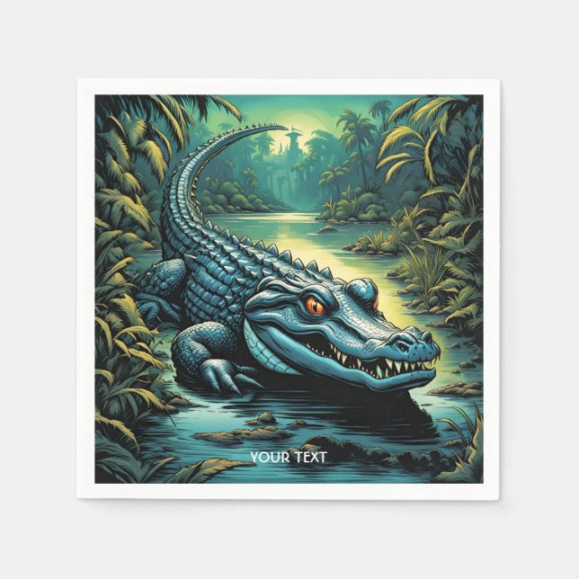 Fantasy Niedlich Vivid Cartoon Alligator Forest Serviette (Vorderseite)