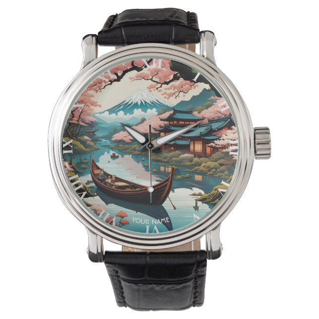 Fantasy Niedlich Vivid Cherry Japanische Landschaf Armbanduhr (Vorderseite)
