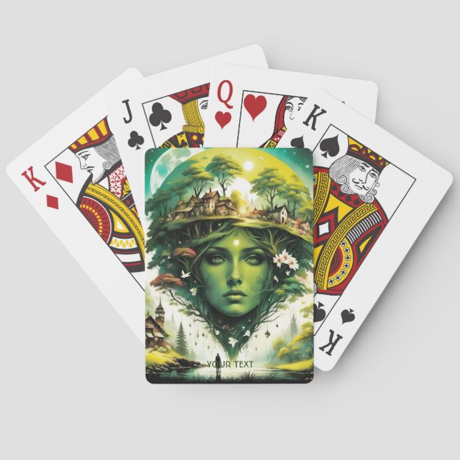 Fantasy Niedlich Vivid Face Village Trees Spielkarten (Rückseite)