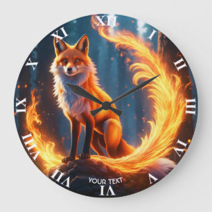 Fantasy Niedlich Vivid Fox Fire Forest Große Wanduhr