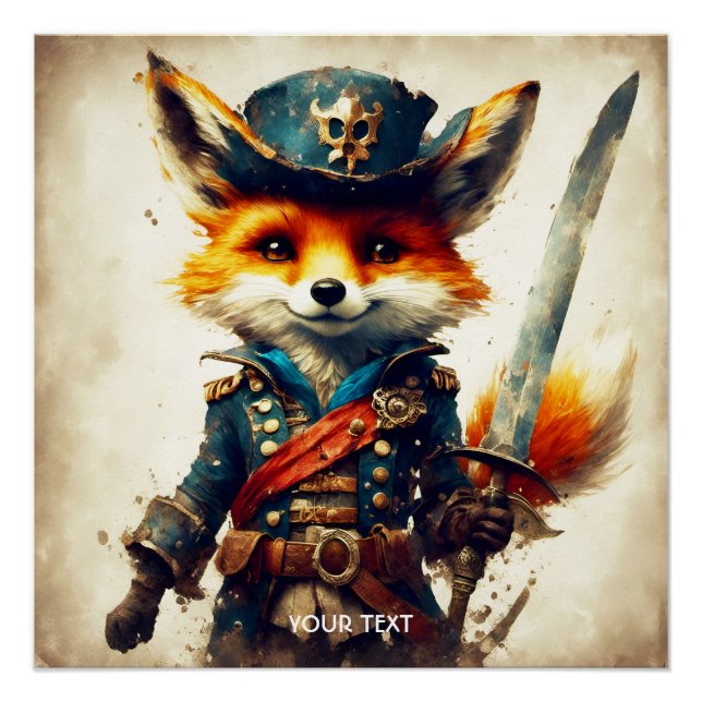 Fantasy Niedlich Vivid Fox Pirate Cartoon Poster (Vorderseite)