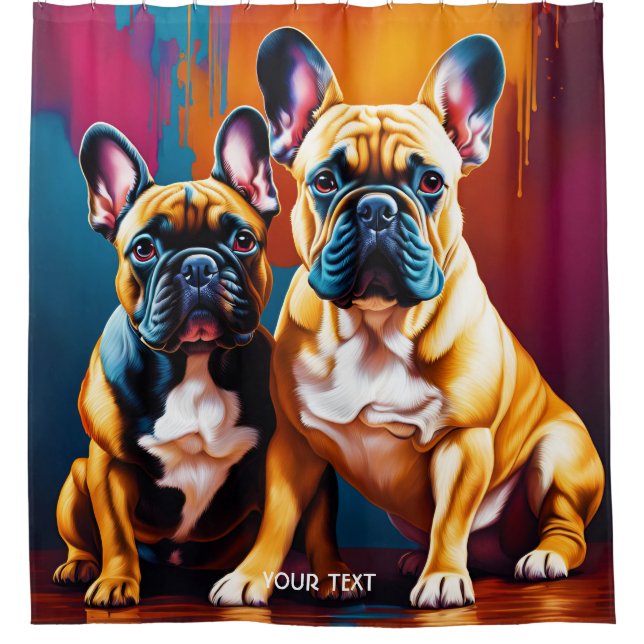 Fantasy Niedlich Vivid French Bulldog Family Duschvorhang (Vorderseite)