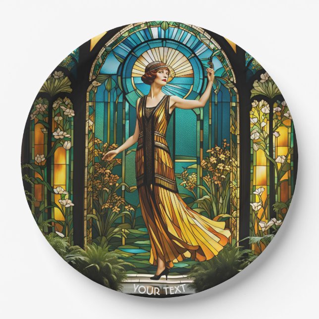 Fantasy Niedlich Vivid gestettet Glas Frau Pappteller (Vorderseite)