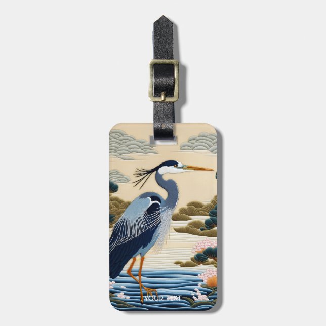 Fantasy Niedlich Vivid Japanischer Heron Blue Gepäckanhänger (Vorderseite vertikal)