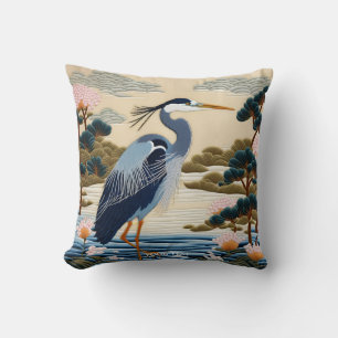 Fantasy Niedlich Vivid Japanischer Heron Blue Kissen