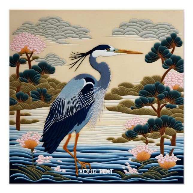 Fantasy Niedlich Vivid Japanischer Heron Blue Poster (Vorderseite)