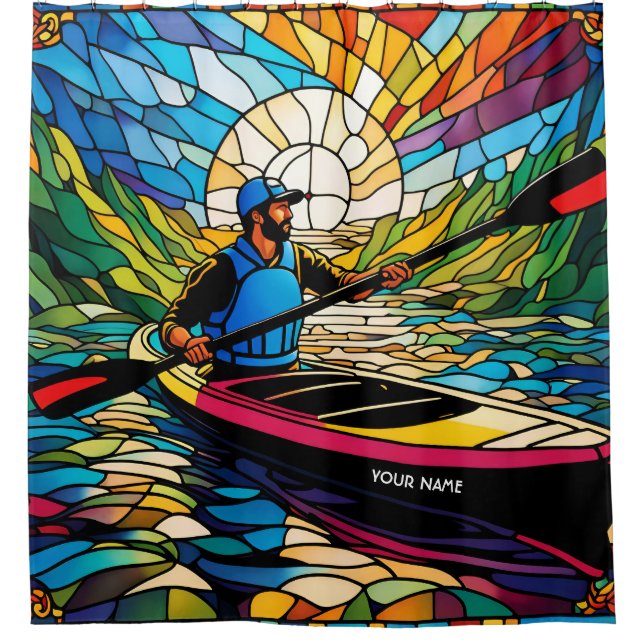 Fantasy Niedlich Vivid Kayaking Stains Glass Duschvorhang (Vorderseite)