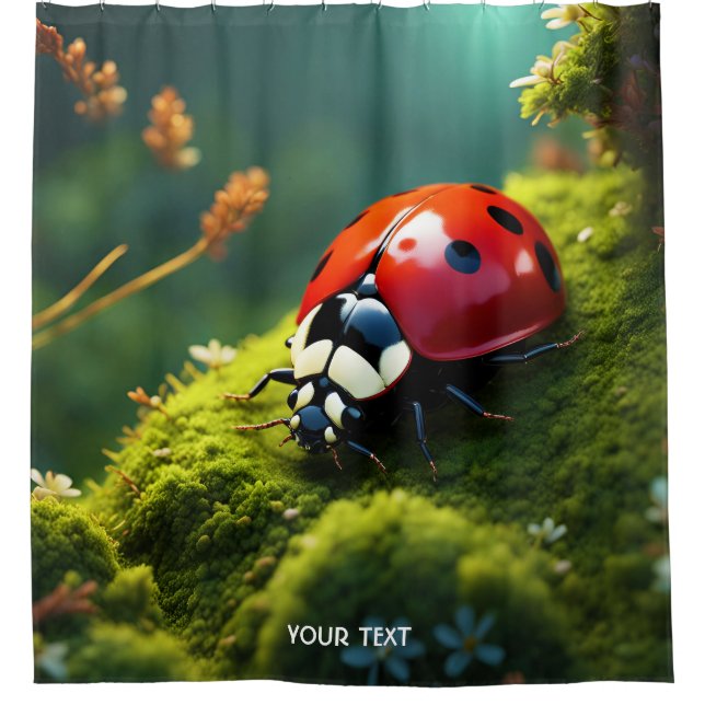 Fantasy Niedlich Vivid Ladybug Moss Summer Duschvorhang (Vorderseite)