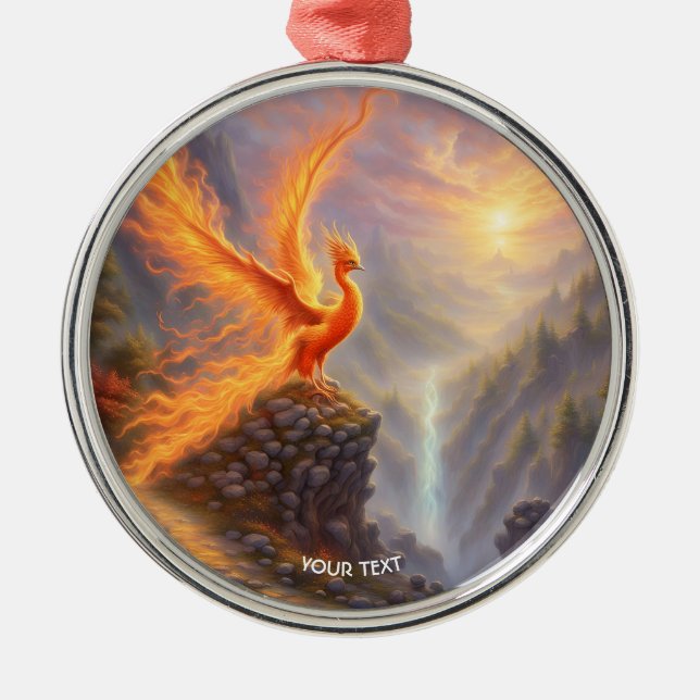 Fantasy Niedlich Vivid Lake Phoenix Fire Ornament Aus Metall (Vorne)