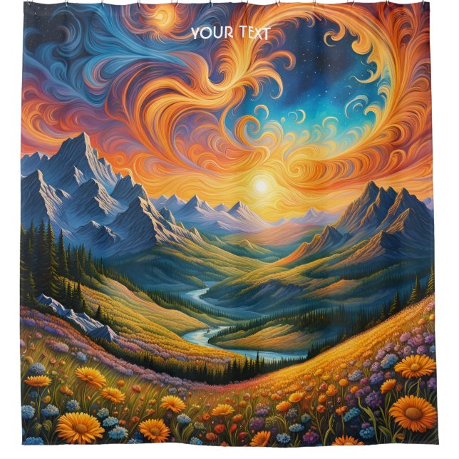 Fantasy Niedlich Vivid Landschaft Gouache Stil Duschvorhang (Vorderseite)