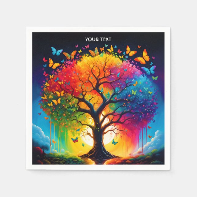 Fantasy Niedlich Vivid Life Tree Regenbogen Serviette (Vorderseite)