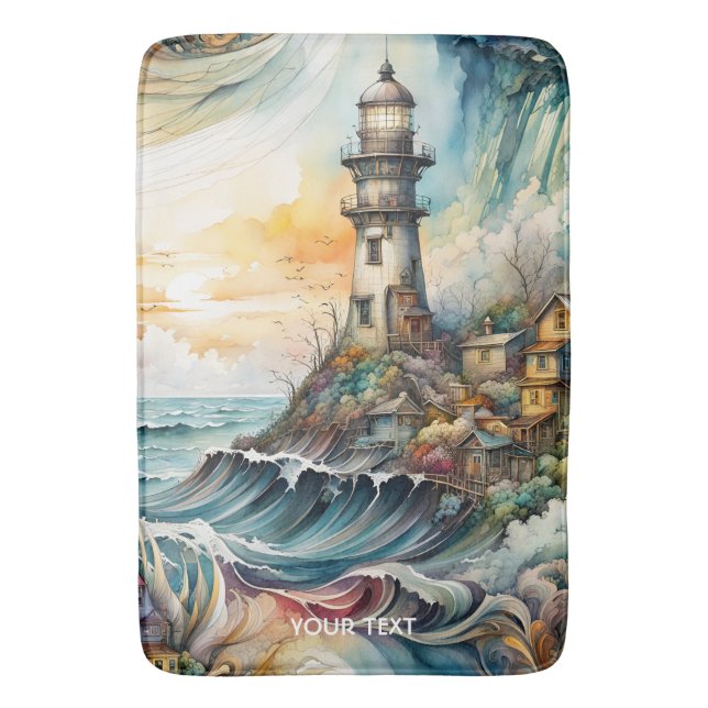 Fantasy Niedlich Vivid Lighthouse Cartoon Storm Badematte (Vorderseite Vertikal)