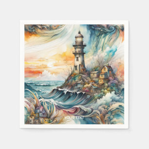 Fantasy Niedlich Vivid Lighthouse Cartoon Storm Serviette