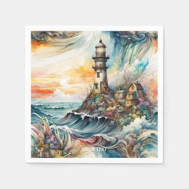 Fantasy Niedlich Vivid Lighthouse Cartoon Storm Serviette (Vorderseite)