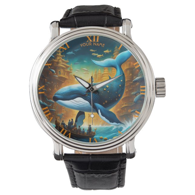 Fantasy Niedlich Vivid Majestic Great Whale Armbanduhr (Vorderseite)