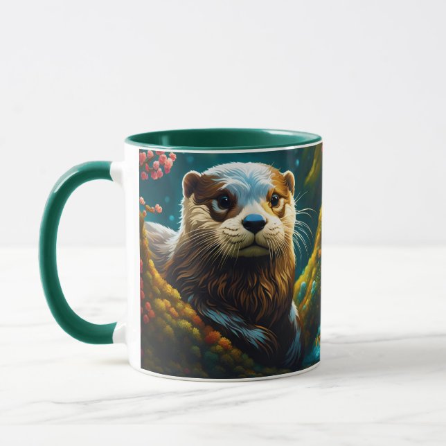 Fantasy Niedlich Vivid Majestic Otter Blume Tasse (Links)