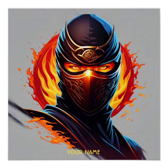 Fantasy Niedlich Vivid Orange Flame Ninja Poster (Vorderseite)