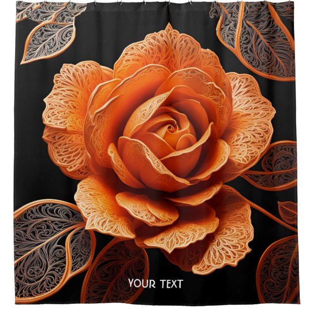 Fantasy Niedlich Vivid Orange Rose Filigree Duschvorhang (Vorderseite)