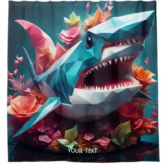 Fantasy Niedlich Vivid Origami Glass Shark Duschvorhang (Vorderseite)