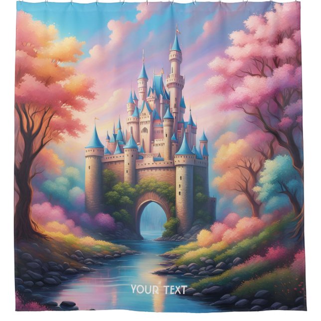 Fantasy Niedlich Vivid Pastel Baum Burg Duschvorhang (Vorderseite)