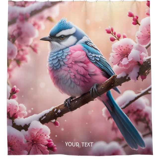 Fantasy Niedlich Vivid Pastel Bird Snow Duschvorhang (Vorderseite)