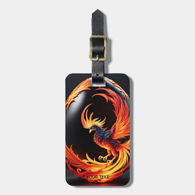 Fantasy Niedlich Vivid Phoenix Black Egg Gepäckanhänger (Vorderseite vertikal)