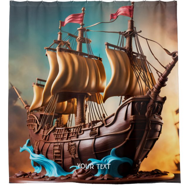 Fantasy Niedlich Vivid Pirate Ship Cake Duschvorhang (Vorderseite)
