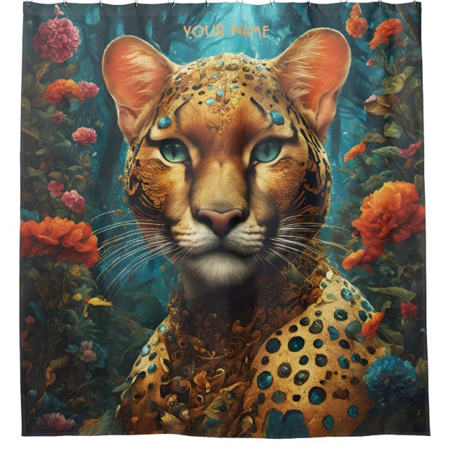 Fantasy Niedlich Vivid Romantic Big Cat Duschvorhang (Vorderseite)