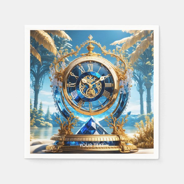 Fantasy Niedlich Vivid Sapphire Clock Sea Serviette (Vorderseite)