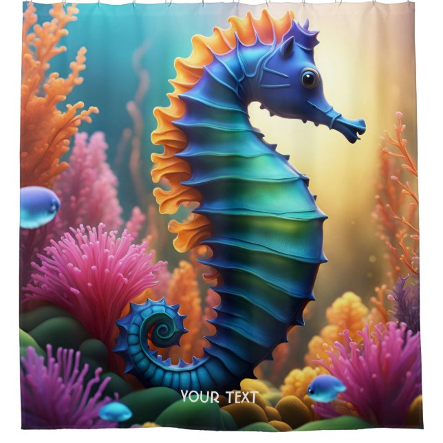 Fantasy Niedlich Vivid Seepferd Sea Blume Duschvorhang (Vorderseite)