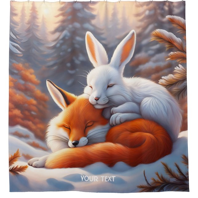 Fantasy Niedlich Vivid Sleeping Fox Hare Duschvorhang (Vorderseite)