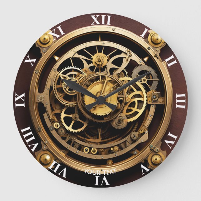 Fantasy Niedlich Vivid Steampunk Rusty Machine Große Wanduhr (Vorderseite)